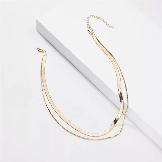 Kelly Flat 2 layer Herringbone Chain (Rose Gold)